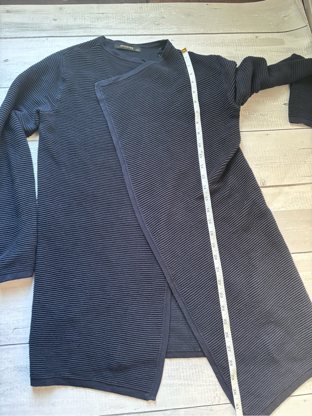 Reserved Navy Draped Open-Front Ribbed Cardigan - Picture 4 of 6